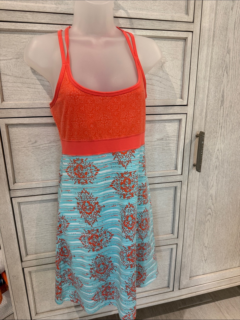 EUC Coral & Aqua Floral Tank Dress-M